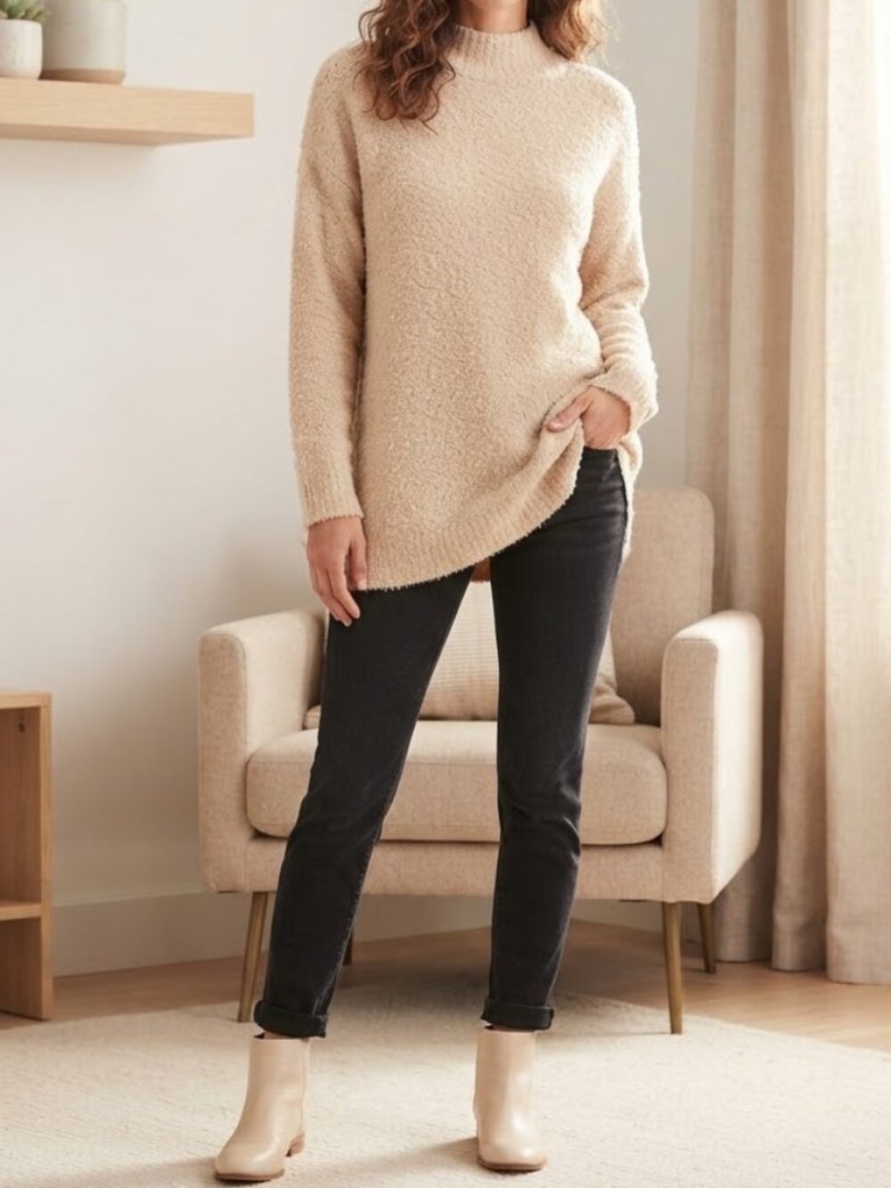 EUC Universal Thread Cream Knotty Tunic Sweater M